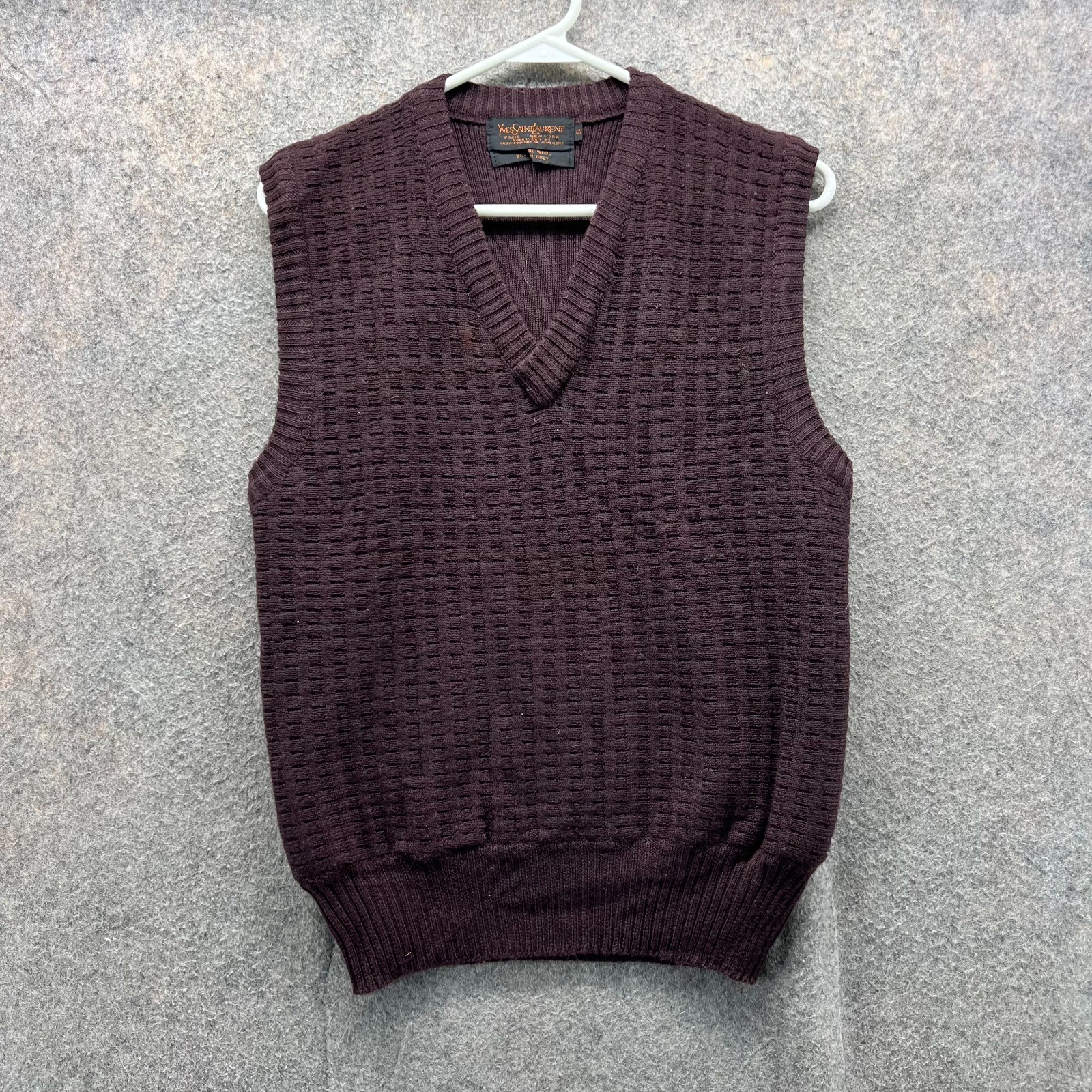 Maglione Yves Saint Laurent uomo piccolo bordeaux senza maniche lana merino gilet vintage