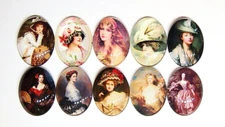 10 Vibrant Colors of 40x30mm Glass Vintage Victorian Art Deco Women Cameos Nice