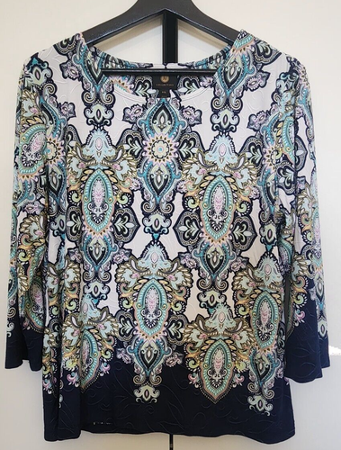 JM COLLECTION Damen Stretch Polyester Bluse 3/4 Arm Paisley Gr. P/XL
