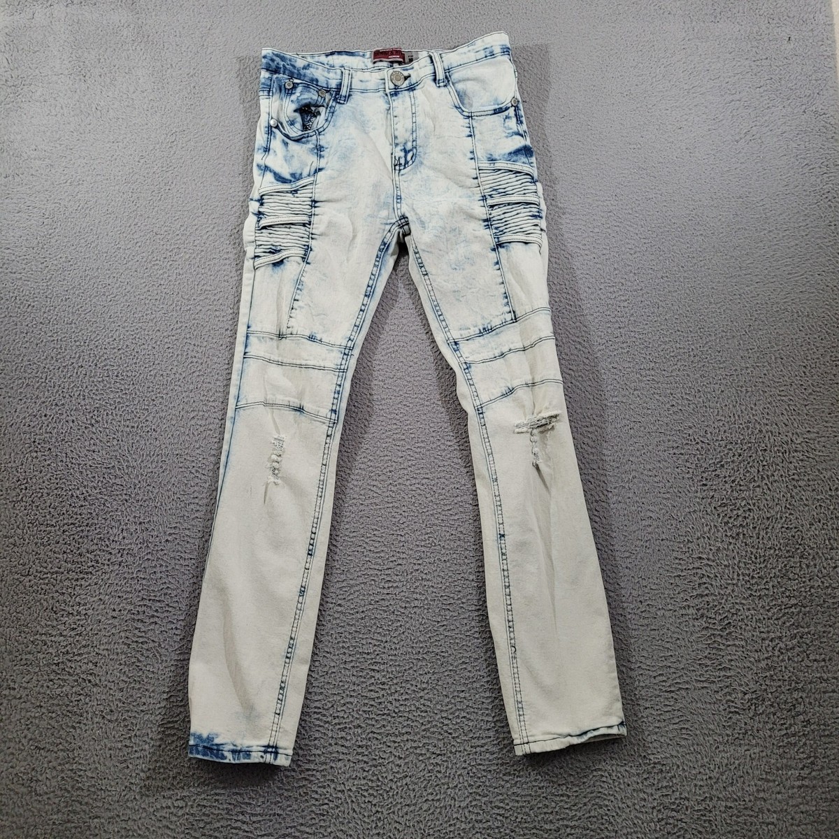 Denim Rivets Jeans Boys 18 Acid Washed Skinny Stretch Structure Double Knee