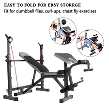 Full Body Workout Adjustable Weight Bench Folding Bench Press W/Barbell Rack #4