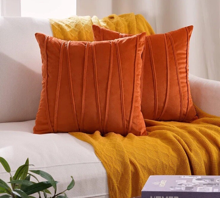 Topfinel Set of Square Throw Pillow Covers/Cases-Fall Burnt Orange Velvet  -24”