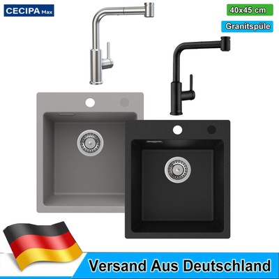 Spülbecken Granitspüle Küchenspüle Einbauspüle mit Siphon 40x45cm Küchenarmatur 