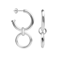 925 Sterling Silver Round Double Layered C-Hoop Earrings for Women Teen 45 mm