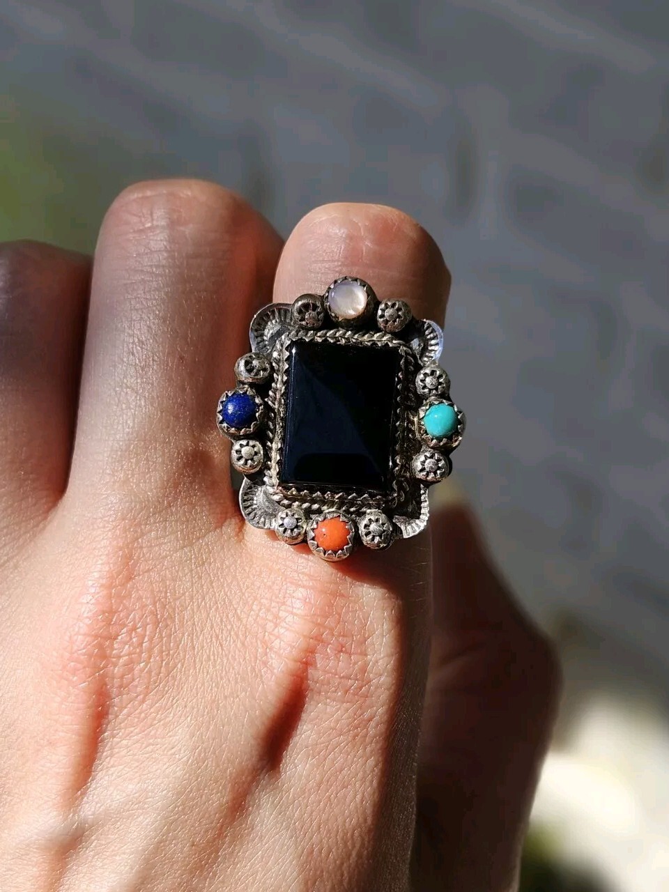 Sterling Silver Multi-Stone Statement Ring - Size… - image 4