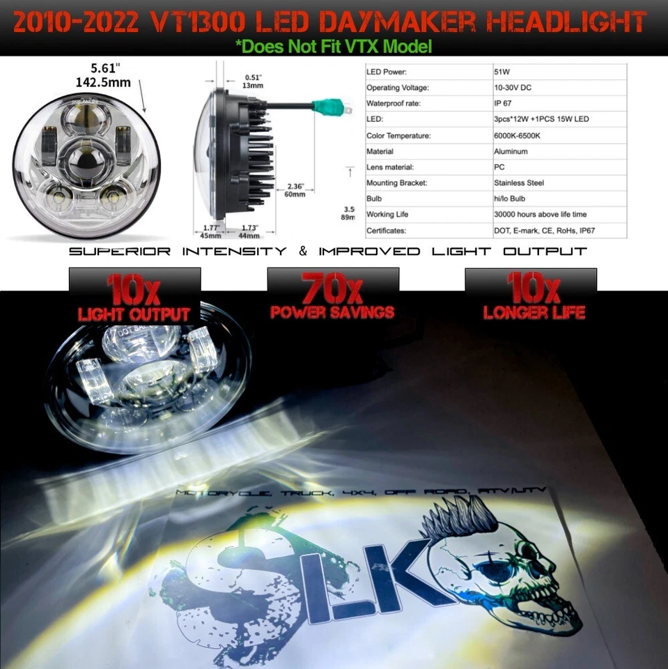Fury Daymaker LED Headlight For Honda VT1300, Fury, Sabre, Insterate, Stateline - Image 3 of 4
