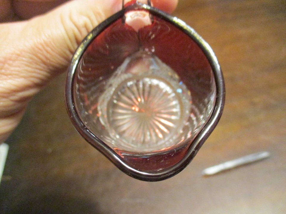 etched Flash Art glass antique ruby red Souvenir mini creamer Kewanee