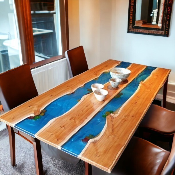 Epoxy dining table, blue epoxy table, river epoxy Table, 2mx1m epoxy table