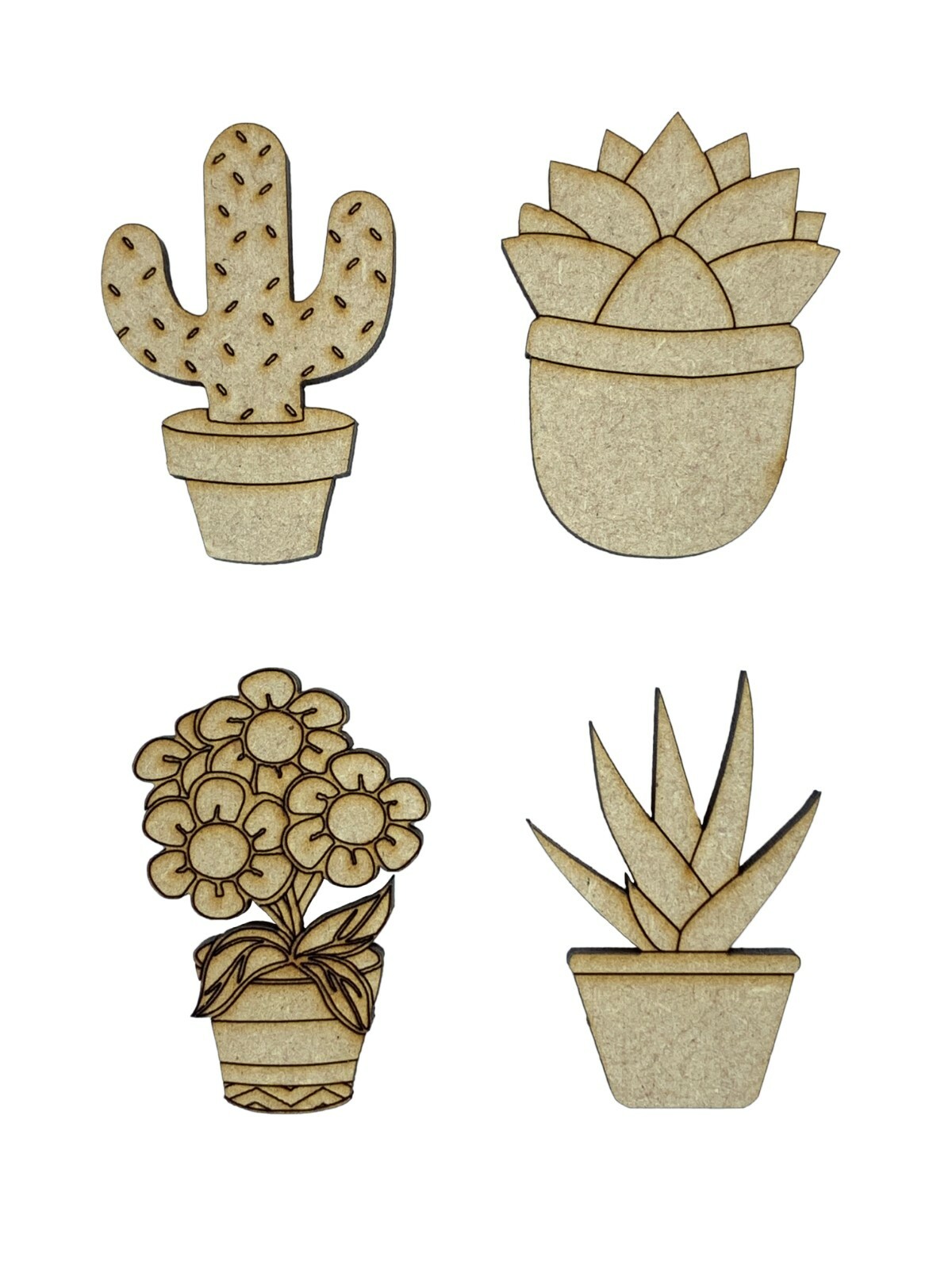 12x Mixed Flower Pot Plants 4cm Wood Craft Embelishments Laser Cut Shape MDF