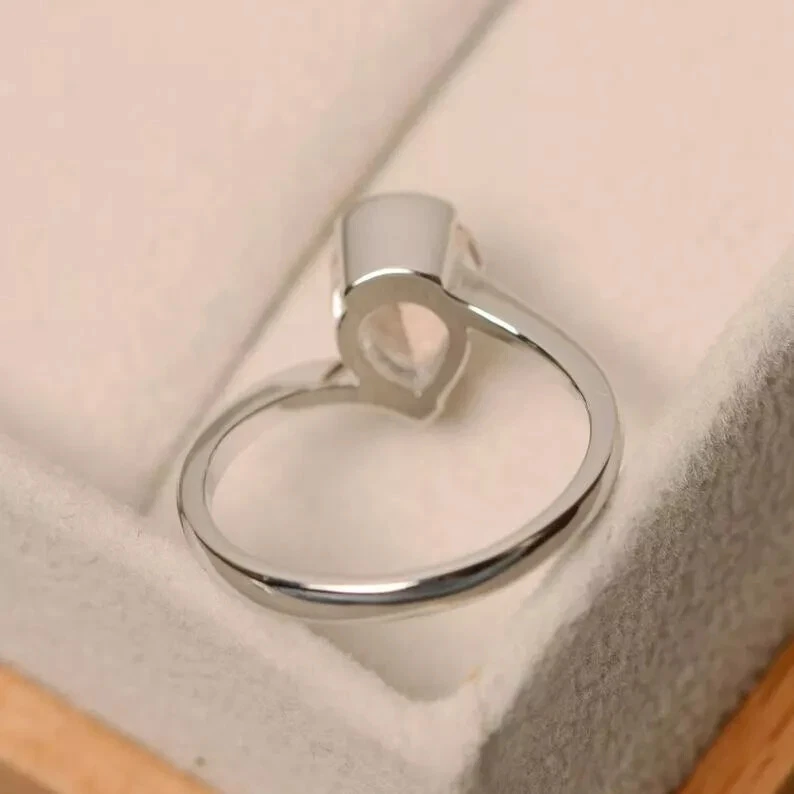 Anillo de compromiso de diamantes morganita natural talla pera de 2,00 quilates de oro blanco sólido de 14 quilates Foto 3 de 4