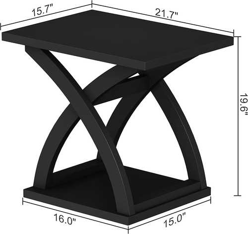 Mesa auxiliar moderna con estante de almacenamiento Mesa auxiliar diseño X negra - Imagen 3 de 12