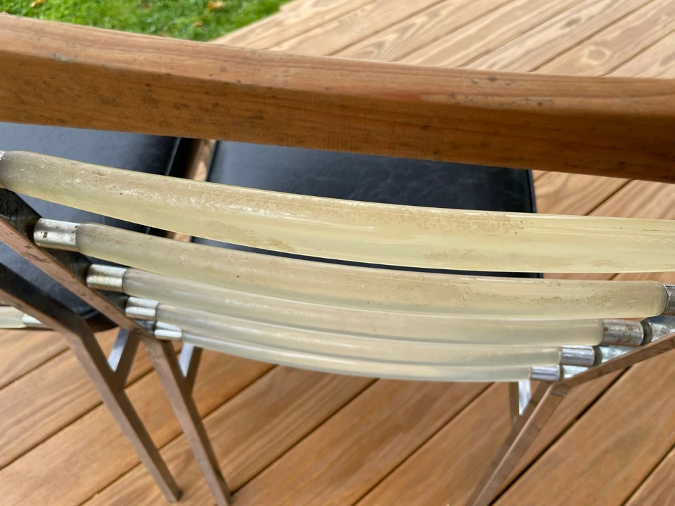 2 DAYSTROM Dinette Chairs, Mid-Century Modern Lucite Wood Chrome Vinyl Ladder Bk - Image 4 of 4