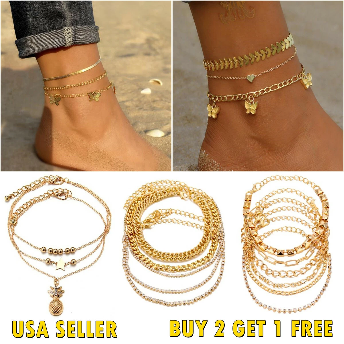 Anklet Ankle Bracelet Gold Anklet for Women Foot Jewelry - Etsy | Gold  anklet, Ankle bracelets gold, Chain anklet