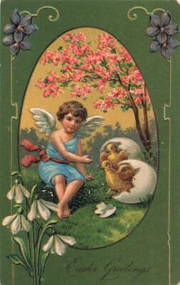 c1910 Fantasy Angel Sees Hatching Chicks Eggs  Germany Easter P310