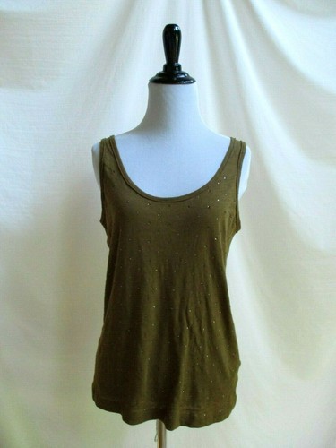 T-shirt donna J.Crew taglia S impreziosita senza maniche verde marrone muschio  - Foto 1 di 6