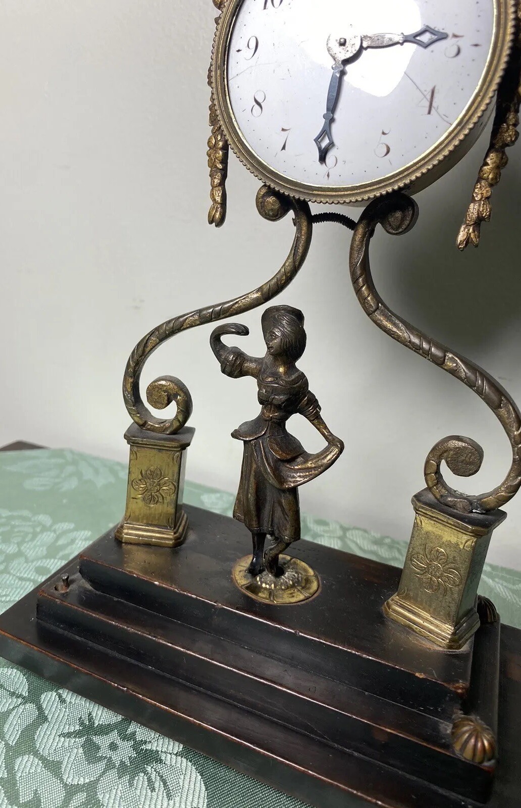 Antique Figural Maiden Clock Brass & Cast Iron 1869 Waltham Watch Movement Read eBay