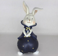 Hase - Dekofigur - Aus Resin - Weiß/Blau/Gold - 9X8X21 Cm