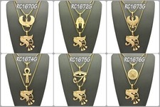 Egyptian Ma'at, Eye of Horus, Pharaoh Pendant 18"-30" Box Chain 2 Necklace Set
