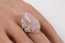 Ethnic Natural Rose Quartz Gemstone Ring 925 Sterling Silver Stamped Size 7.50
