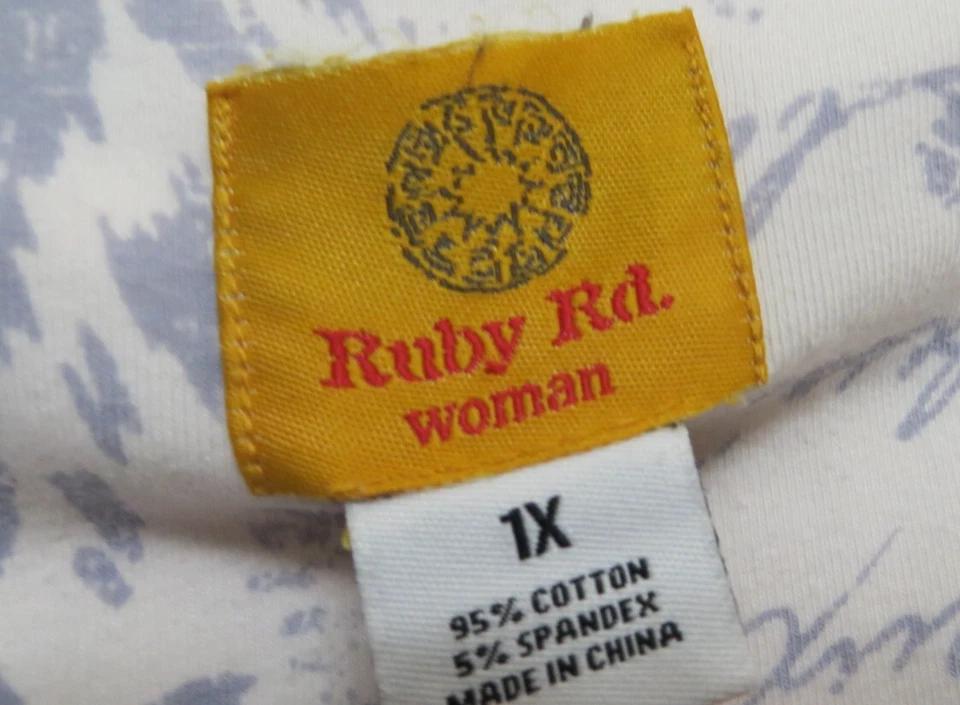 Ruby Rd. Shirt Womens 1X Blue White Pattern 3/4 Sleeve Stretch Casual Top - Image 3 of 4