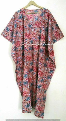 Indio Melocotón Largo Estampado Floral Algodón Hippie Maxi Mujer Pijama Caftán - Imagen 5 de 6
