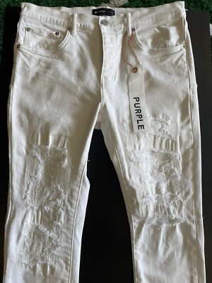 Purple Brand P001 Four Pocket Jeans, White Denim Destroyed FPWH222