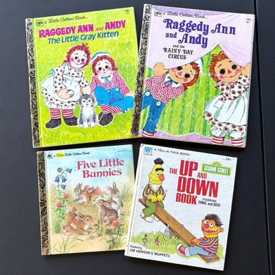 Vintage Little Golden Books Lot 4 Raggedy Ann Sesame Street Five Little Bunnies