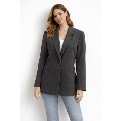 Woolmark Blend Womens Charcoal Grey Single Button Textured Blazer Style 95500 8