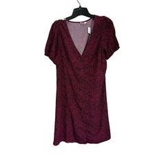 GAP Pink & Black Button Down Floral Puff Sleeve Mini Dress Size M