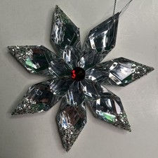 Kurt S. Adler Silver, Clear  Red Jeweled Acrylic Snowflake Ornament New W/tags