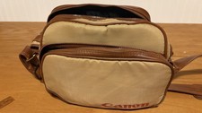 Canon Vintage Camera Bag Beige Brown Shoulder Strap Multi Pocket