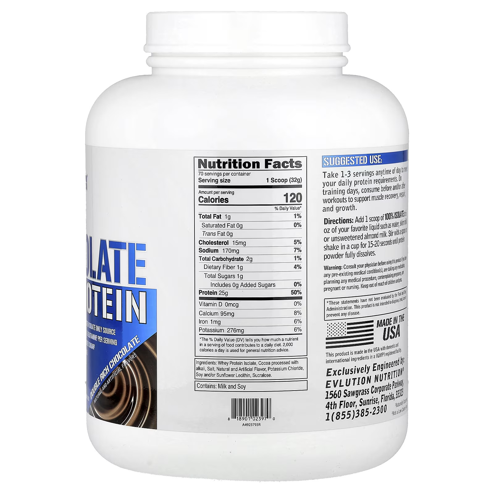2 X EVLution Nutrition, 100% Isolate Protein, Double Rich Chocolate, 5 lb (2.268