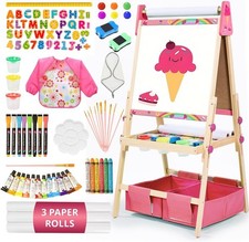 Art Easel for Kids, Kids Art Easel with 3 Paper Roll, Magnetic Whiteboard