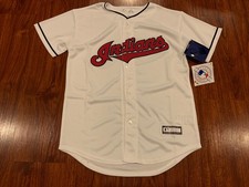Maglia bianca Majestic Youth Cleveland Indians media bottoni M baseball ragazzo