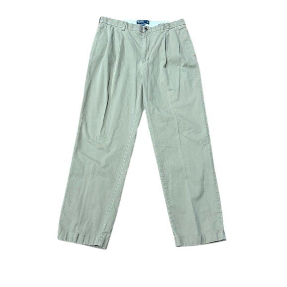 Polo Ralph Lauren Men's Tan Khaki Chino Pleated Front Pants Size 36 X 32 Vintage thumbnail 2