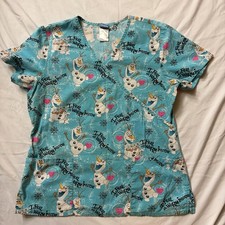 Disney Olaf Womens Scrub Top Snowman Medium I Feel All Warm Inside