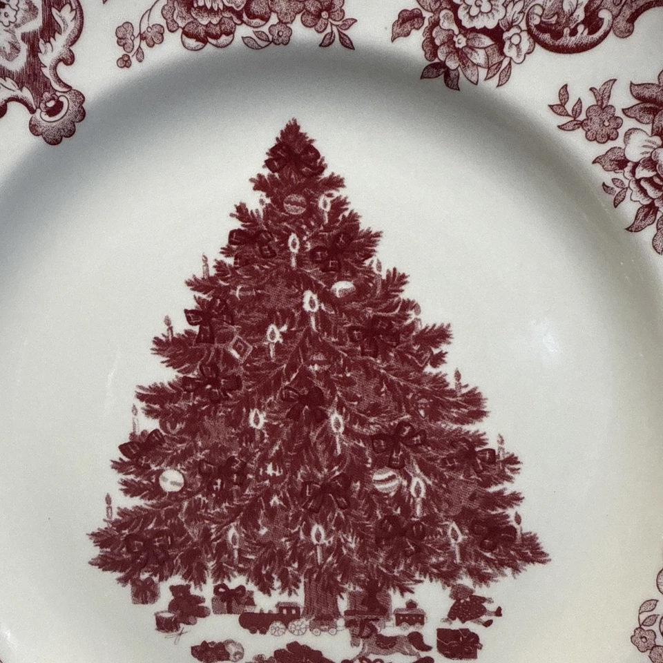 Johnson Bros. England Old Britain Castle Red Christmas Tree 10.5" Dinner Plate - Image 2 of 3