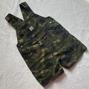 Carhartt Kids 4T Green Black Camo Overalls Shortalls Bibs Adjustable Snap Straps