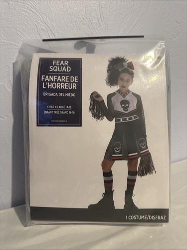 Fear Squad Cheerleader Skeleton Child Kids Halloween Costume X-Large 14-16 Twins - Picture 1 of 2