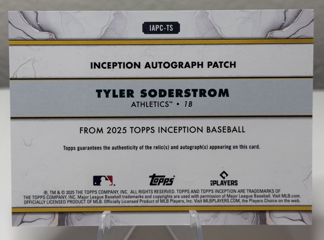2025 Topps Inception Tyler Soderstrom /99 Patch Auto #IAPC-TS ~ Athletics view 2