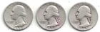 Nice-looking 1937-S, 1938-S, 1939-S Circulated Silver Washington Quarters @ Melt