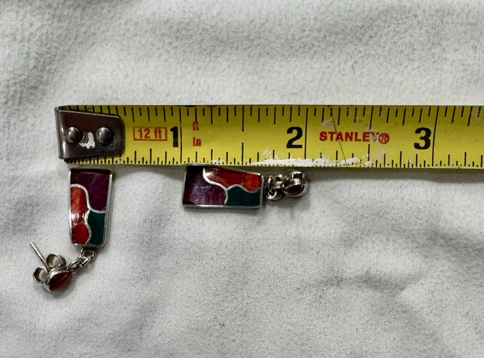 950 Silver Multi-Stone Inlay Dangle Earrings Teal… - image 5