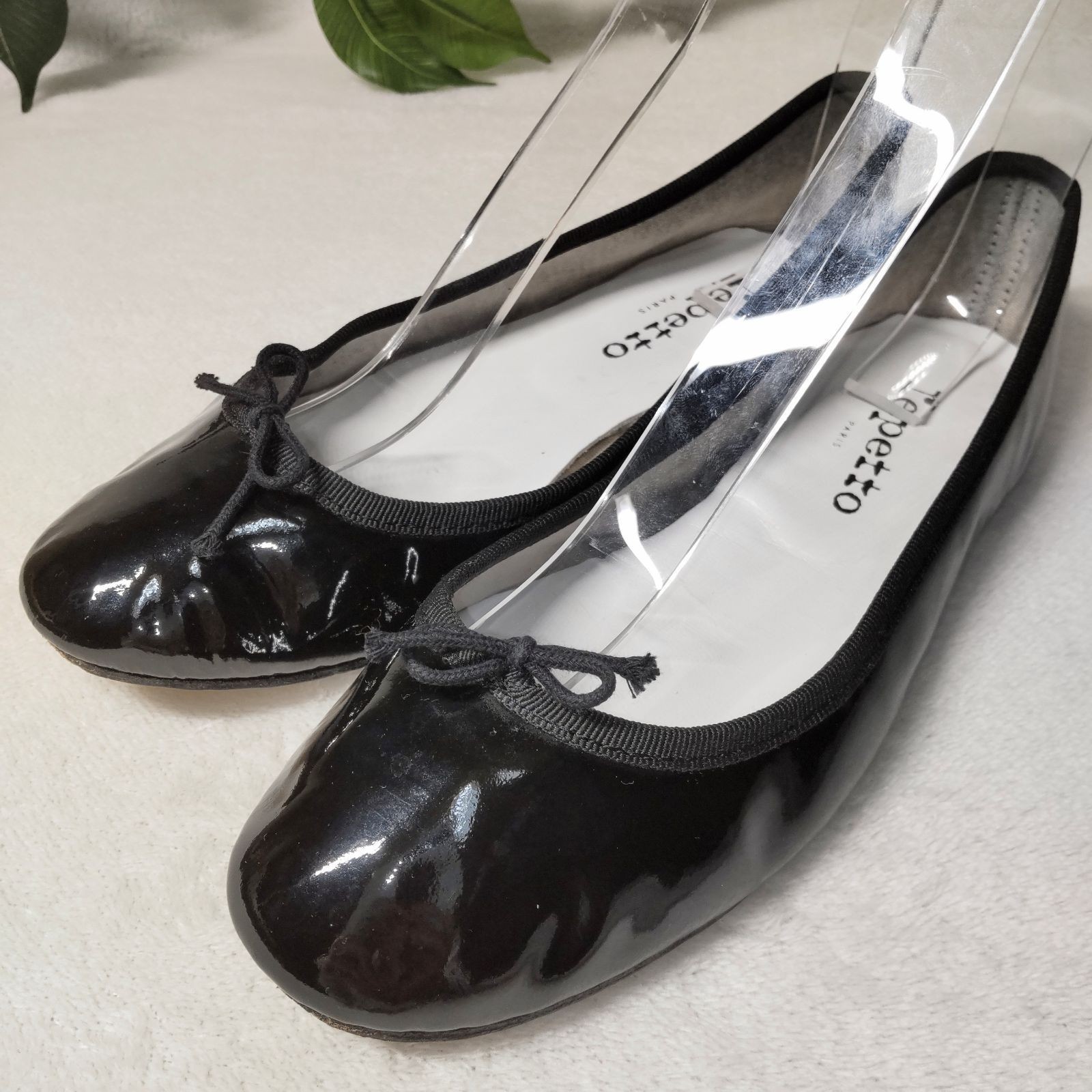 Repetto Flat Ballet Shoes Ribbon EU 37 Patent Leather Black Authentic
