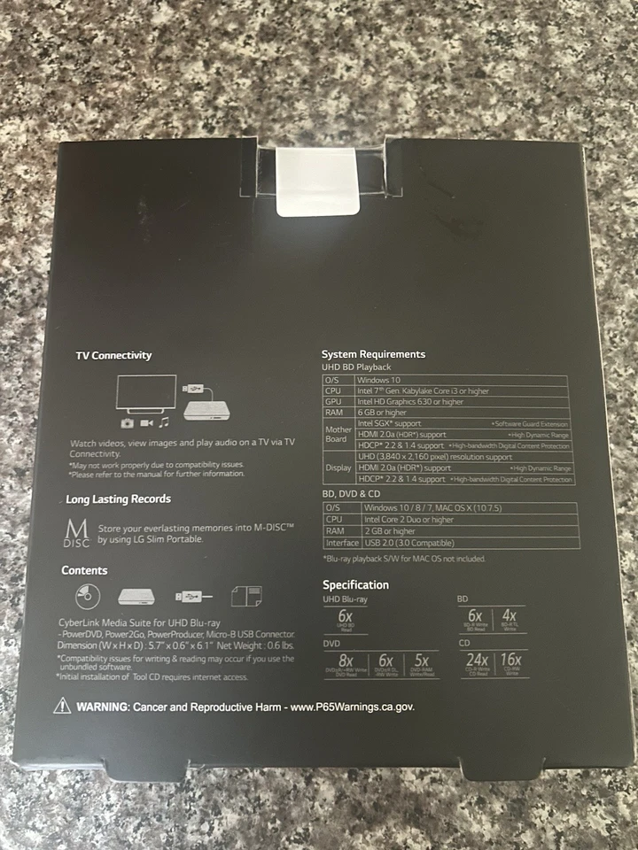 Unidad óptica para grabadora de Blu-ray/DVD portátil ultra delgada LG Electronics - BP60NB10 Foto 2 de 2