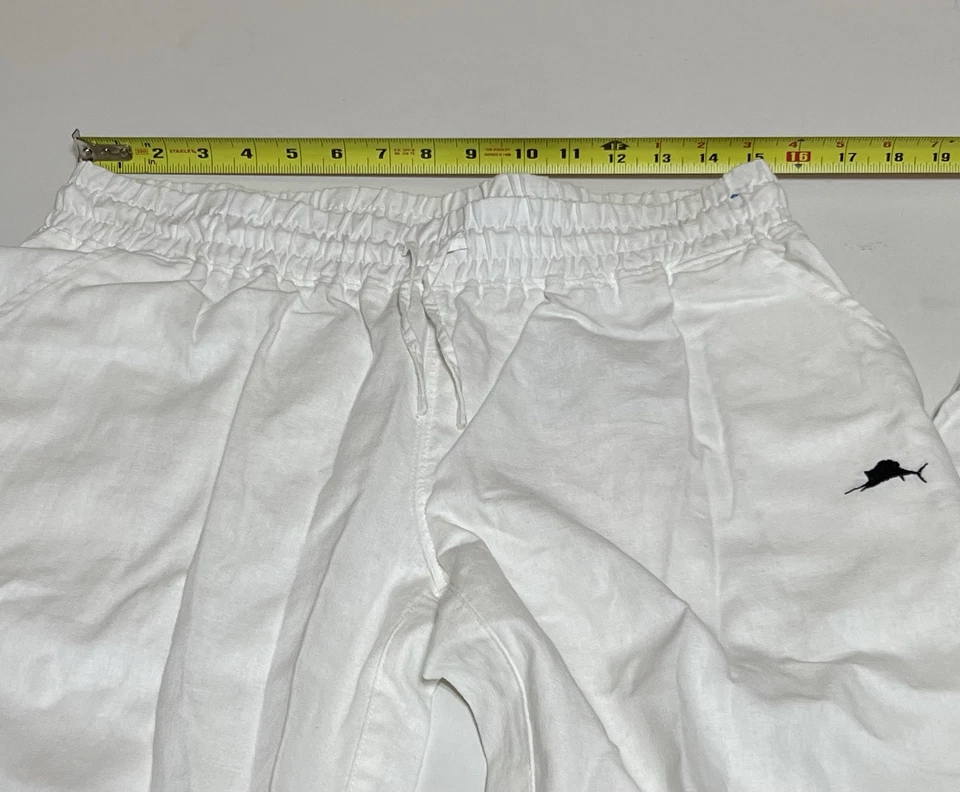 Pantalones deportivos Pelágicos para hombre grandes blancos cintura elástica puños con logotipo mezcla de lino Foto 3 de 4