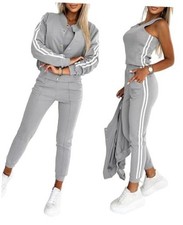 Women's Three Piece Outfits Striped Tape Patch Tank Tops Bomber Large S-gray