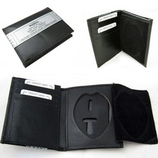 Black Leather Trifold Wallet for Men ID Window Badge Holder 8 Card Slots Compact