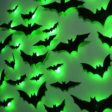 DR.DUDU 36 Pack Bats Halloween Decorations- Light Up Bat Wall Stickers with G...
