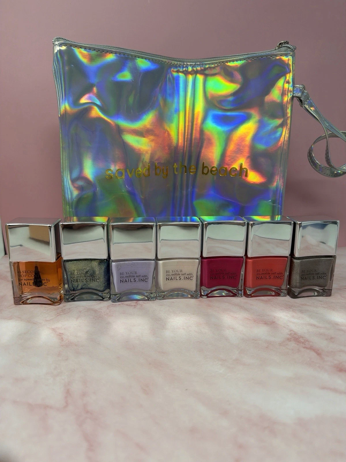 Nails Inc 7 Piece Nail Polish Set Saved By The Beach + Holographic Bag
Opens in a new window or tab