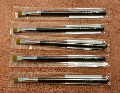 5 pc Bundle of Morphe M432 Flat Angled Eyeliner Brush Black/Silver/Tan Handle